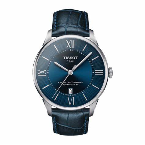 TISSOTTissot Chemin des Tourelles Powermatic 80 Men's Watch - Blue Dial, Stainless Steel Case, Blue Leather StrapWATCHESEcecile