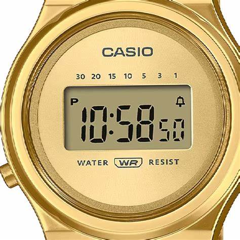 CASIO & VINTAGECasio LA700WEG - 9AEF Vintage Mini Watch - Gold Dial, Gold Stainless Steel Mesh BandWATCHESEcecile