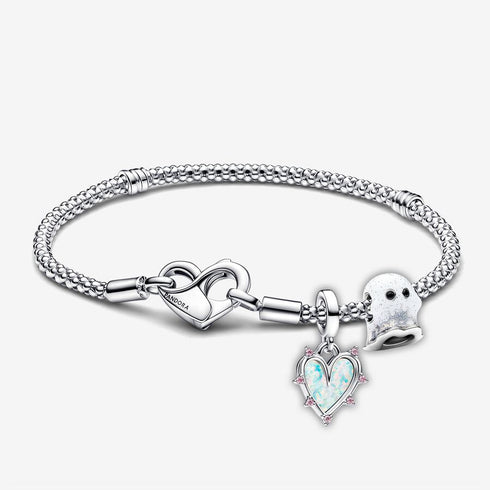PANDORAPandora 793434C01 Friendship Opalescent Double Dangle Charm - Sterling Silver with Pink Lab - Created OpalBIJOUXEcecile