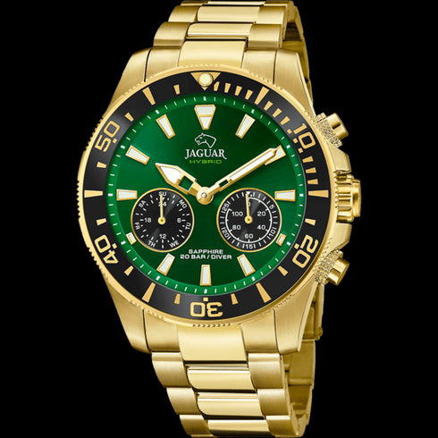 JAGUARJaguar Men's Swiss Hybrid Watch - Model J899/1, Gold - Tone Stainless Steel, Green Dial, Smart FeaturesWATCHESEcecile