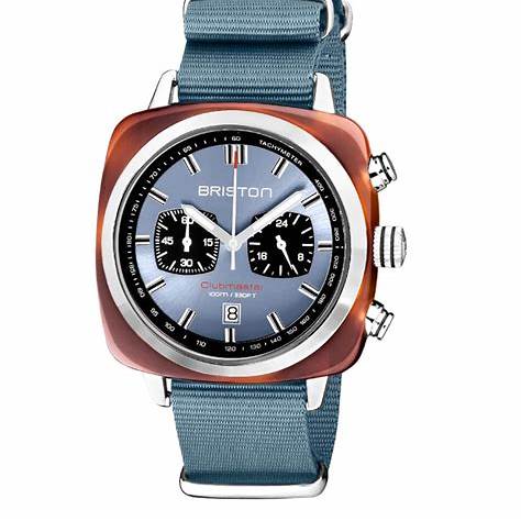 BRISTONBriston Clubmaster Sport Chronograph 42mm Ice Blue Dial Blue NATO Strap 20142.SA.TS.25.NIBWATCHESEcecile