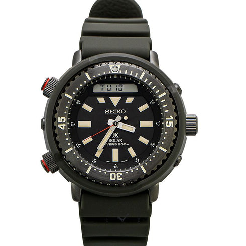Seiko Prospex SNJ031P1 Reloj de buceo solar para hombre - Esfera negra, correa de silicona verde