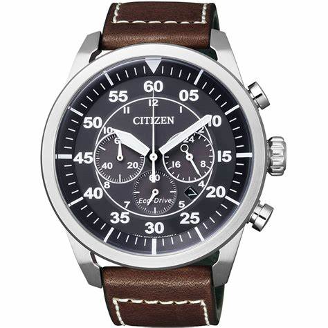 Citizen Eco-Drive CA4210-16E Reloj cronógrafo para hombre - Esfera negra, correa de piel marrón