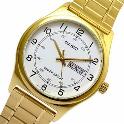 CASIO & VINTAGECasio MTP - V006G - 7BUDF Men's Watch - White Dial, Gold - Tone Stainless Steel BraceletWATCHESEcecile