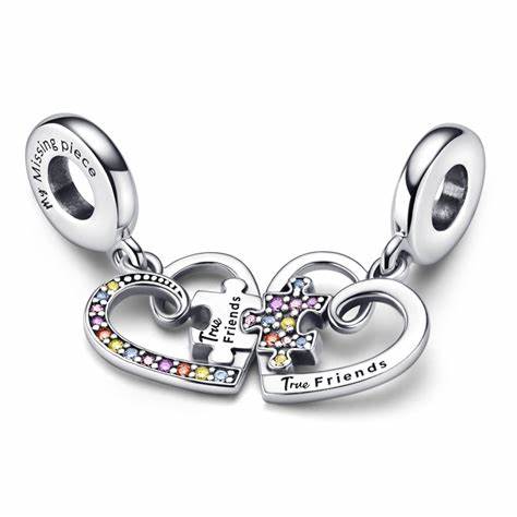 PANDORAPandora 792239C01 Puzzle Piece Hearts Splittable Friendship Dangle Charm - Sterling Silver with Multicolor StonesBIJOUXEcecile