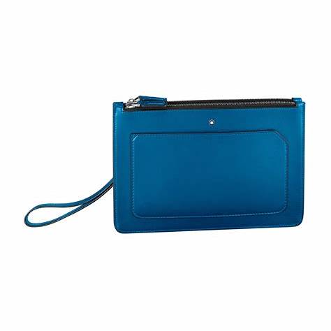 Montblanc Meisterstück Urban Clutch 124083 - kobaltblaues Leder, Doppel-Reißverschluss-Design