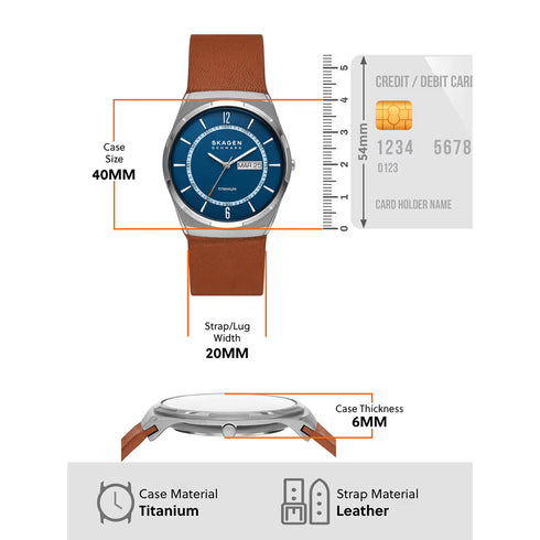 SKAGEN DENMARKSkagen SKW6906 Melbye Titanium Watch – Blue Dial, Brown Leather Strap, 40mmWATCHESEcecile