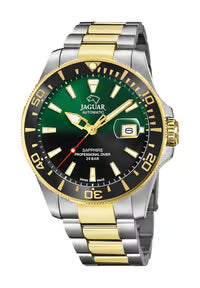 Reloj de buceo automático Jaguar Executive J887/4 para hombre - Esfera verde, brazalete de acero inoxidable bicolor