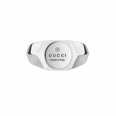 Gucci Trademark Sterling Silver Hexagonal Signet Ring - Size 6