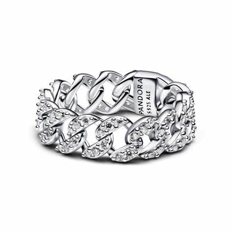PANDORAPandora Pavé Cuban Chain Ring 193557C01 - 56 - Sterling Silver, Cubic Zirconia, Size 56BIJOUXEcecile