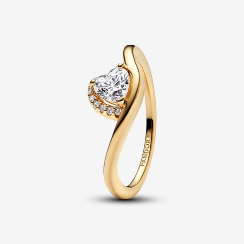 PANDORAPandora 163660C01 - 56 Wavy Heart Ring - 14k Gold - Plated with Heart - Shaped Cubic Zirconia, Size 56BIJOUXEcecile