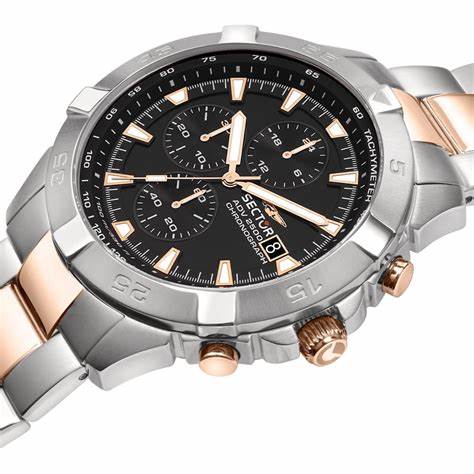 SECTORSector ADV2500 Chronograph R3273643002 Men's Watch - Black Dial, Stainless Steel Case & Two - Tone BraceletWATCHESEcecile