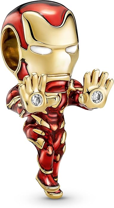Pandora Charm Marvel Iron Man 760268C01 - Placcato oro 14k, smalto rosso, inserti in CZ