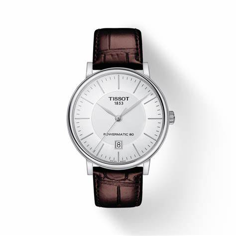 TISSOTTissot Carson Premium Powermatic 80 Men's Watch - Silver Dial, Brown Leather StrapWATCHESEcecile
