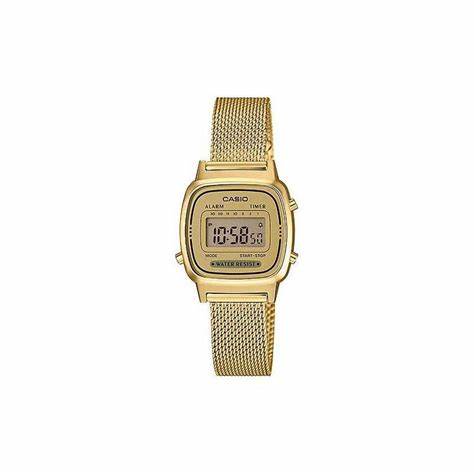 : Casio LA-670WEMY-9E Reloj digital para mujer - Correa de malla dorada, estilo vintage