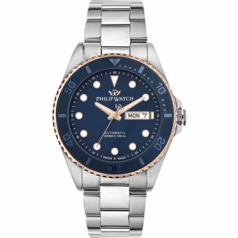 PHILIP WATCHPhilip Watch Caribe Diving R8223597033 Men's Automatic Watch - Blue Dial, Stainless Steel BraceletWATCHESEcecile