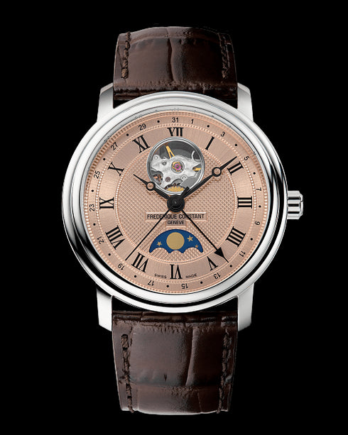 FREDERIQUE CONSTANTFrederique Constant Classics Heart Beat Moonphase Date FC - 335MCSALB4P26 Men's Watch - Salmon Dial, Stainless Steel Case, Brown Leather StrapWATCHESEcecile