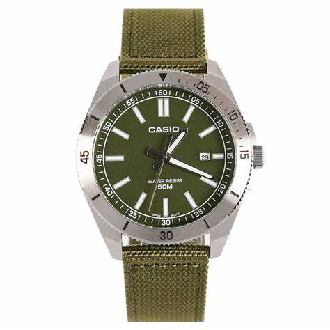 CASIO & VINTAGECasio MTP - B155C - 3EVDF Men's Analog Watch – Green Dial, Green Fabric StrapWATCHESEcecile