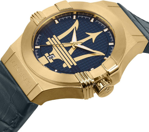 Maserati Potenza R8851108035 Men’s Quartz Watch – Gold‑Tone, Blue Leather