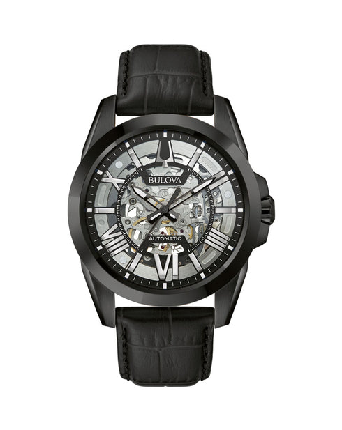 Bulova Classic Sutton 98A304 Scheletrato Automatico - PVD nero, Cinturino in pelle