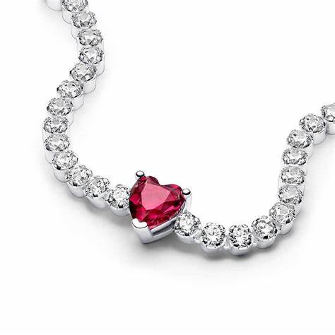 PANDORAPandora Red Sparkling Heart Tennis Bracelet 590041C02 - 18 – Sterling Silver, Red Crystal, 18cmBIJOUXEcecile