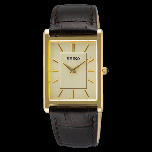 Seiko SWR106P1 Classic Quartz Watch – Gold Tone, Leather Strap