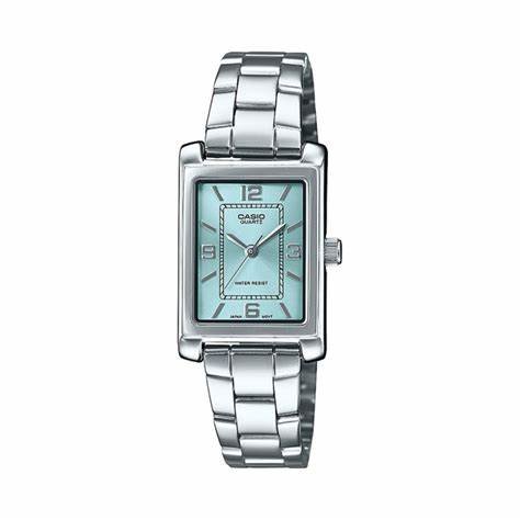 CASIO & VINTAGECasio LTP - 1234DD - 2ADF Women’s 32 mm Quartz Watch – Aqua Blue Dial, Stainless Steel Bracelet, Water‑ResistantWATCHESEcecile