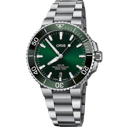 Montre homme Oris Aquis Date Relief 01 733 7730 4153-07 8 24 05PEB - Cadran vert, boîte en acier, mouvement automatique