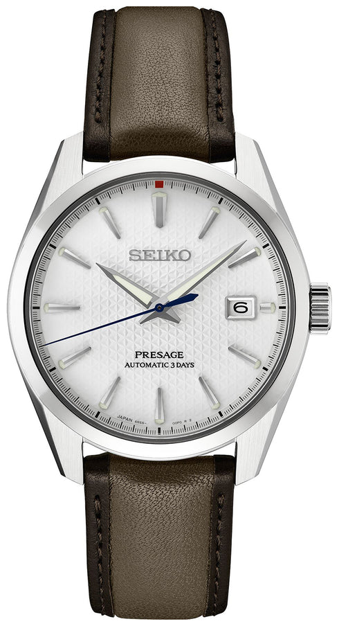 Seiko Presage SPB413J1 Reloj Automático de Edición Limitada para Hombre - 40.2mm Caja de Acero Inoxidable, Esfera Blanca Asanoha, Correa de Piel Marrón