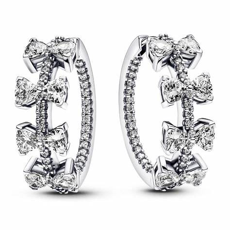 PANDORAPandora 293545C01 Sparkling Bow Row Hoop Earrings – Sterling SilverBIJOUXEcecile