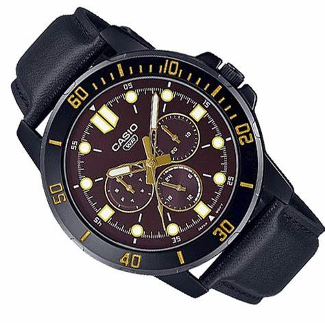 CASIO & VINTAGECasio MTP - VD300BL - 5EUDF Men's Black Leather Strap Watch – Brown DialWATCHESEcecile