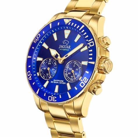 JAGUARJaguar Men's Swiss Hybrid Watch - Model J899/2, Gold - Tone Stainless Steel, Blue Dial, Smart FeaturesWATCHESEcecile