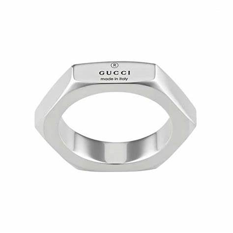 Gucci Trademark Sterling Silver Hexagonal Ring - Size 6