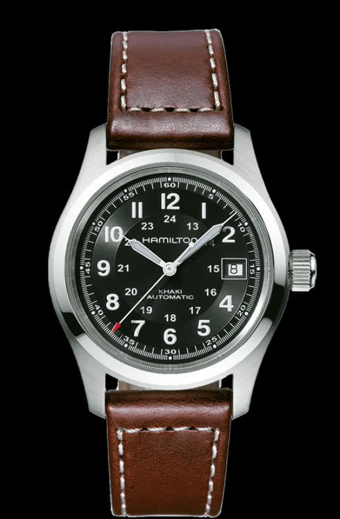 HAMILTONHamilton Khaki Field Auto H70455533 Men's Watch - Black Dial, Brown Leather StrapWATCHESEcecile