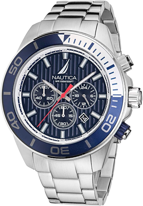Nautica One NAPNOF303 Men’s Chronograph – Blue Dial, 48 mm Recycled Steel