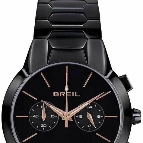 Breil New One TW1912 Men's Chronograph Watch - Black Dial, Rose Gold Accents, Black Stainless Steel Bracelet
