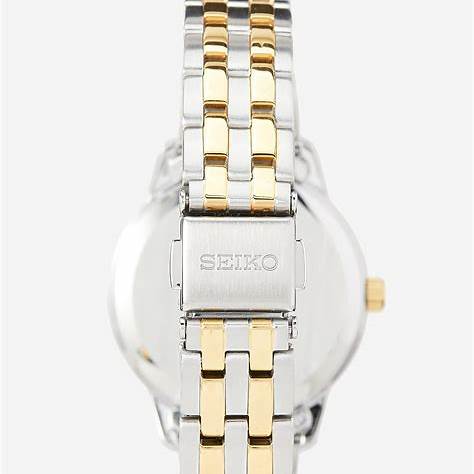Seiko SUR410P1 Reloj de cuarzo para mujer - Acero inoxidable bicolor, esfera blanca, indicador de fecha