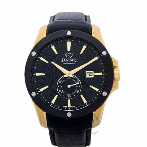 JAGUARJaguar Men's Swiss Quartz Watch - Model J881/1, Gold - Tone Stainless Steel Case, Black Dial, Leather StrapWATCHESEcecile