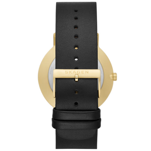 Skagen Denmark Kuppel Lille SKW6896 Men's Watch – 44mm Gold Case, Black Dial, Leather Strap