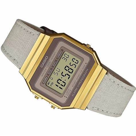 CASIO & VINTAGECasio A700WEGL - 7AEF Unisex Digital Watch - Gold - Tone Case with Beige Cloth StrapWATCHESEcecile
