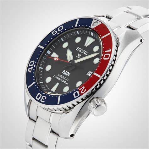 Seiko Prospex SPB181J1 Reloj de buceo automático para hombre - Edición especial PADI, esfera negra, bisel Pepsi, brazalete de acero inoxidable