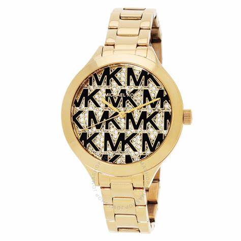 Michael Kors Slim Runway MK4659 Orologio da donna in oro - Quadrante nero con logo