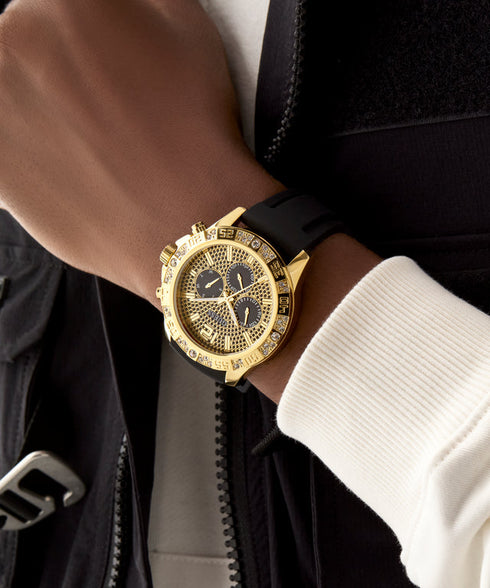 Guess Majestic GW0909G2 Men’s Gold-Tone Watch – Black Silicone, 48 mm