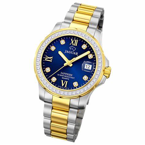 JAGUARJaguar Women's Swiss Quartz Watch - Model J893/2, Two - Tone Stainless Steel, Blue Dial, Crystal AccentsWATCHESEcecile