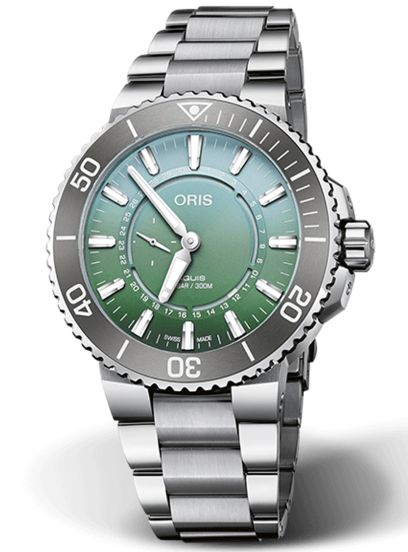 Oris Aquis Dat Watt Limited Edition II 74377344197Set Orologio da uomo - Quadrante verde, cassa in acciaio, doppio cinturino