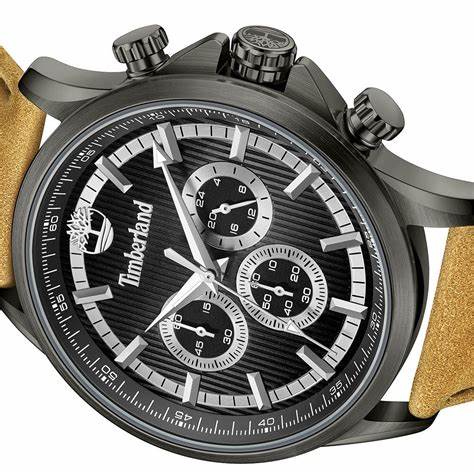 TIMBERLANDTimberland Bernardston Men's Dual - Time Chronograph Watch TDWGF0054603 – Black Stainless Steel Case, Black Dial, Brown Leather StrapWATCHESEcecile