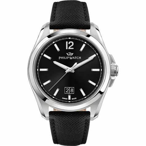Philip Watch Amalfi R8251218001 Orologio multifunzione da uomo - Quadrante nero, cinturino in pelle nera