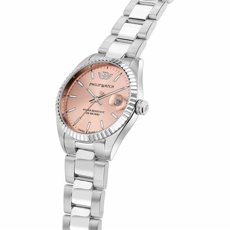 Philip Watch Caribe R8253597587 Damen Quarzuhr - Edelstahl, rosa Zifferblatt