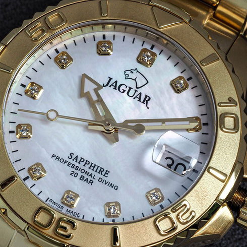 JAGUARJaguar J898/1 Women's Executive Diver Watch - Gold - Tone Stainless Steel, Mother - of - Pearl DialWATCHESEcecile
