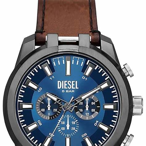 Diesel DZ4643 Cronografo Split Uomo - Quadrante blu, cinturino in pelle marrone